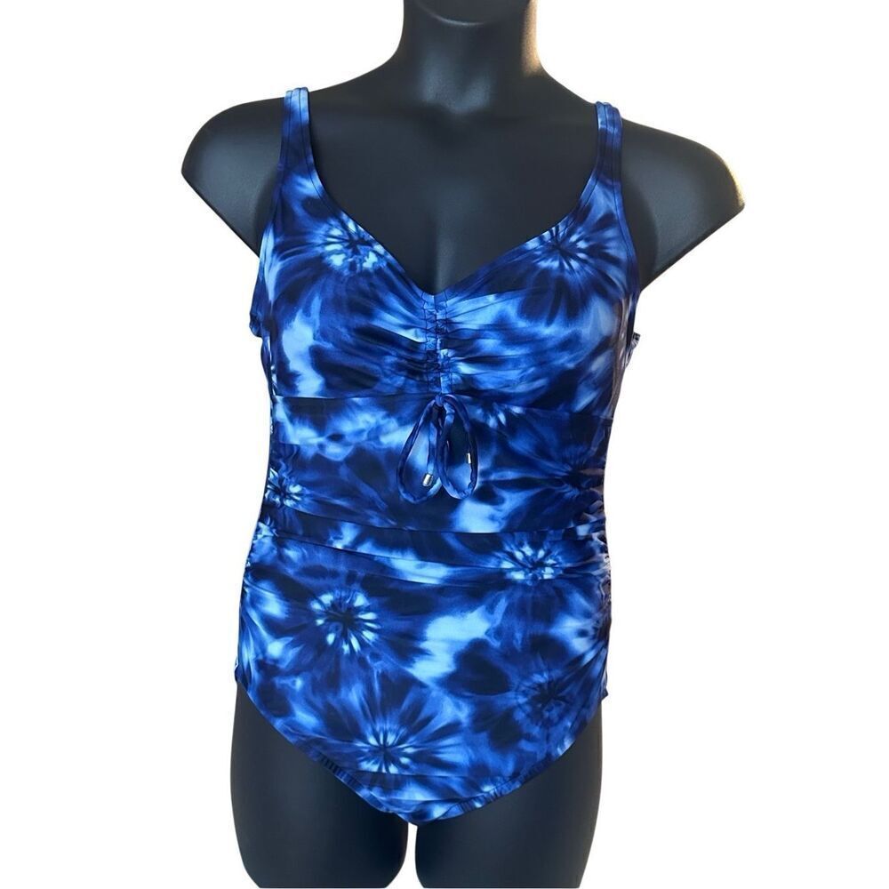 Aqua Green Women's Blue Tie Dye One Piece Swimsuit Size Large